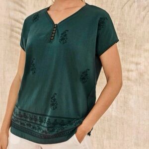 PureJill Shirt 100% Cotton Women’s Size XL Tunic Embroidered Buttoned V Neck Tee